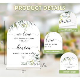 Greenery Wedding Memorial Sign, 6 x 8 Inch White Arch Acrylic Sign with Holder, Wedding Sign for Ceremony and Reception, Event Party Decoration Supplies - LY12