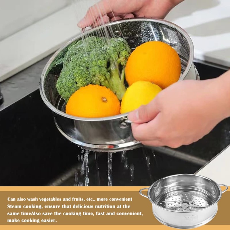 Stainless Steel Steamer Pot - 7.8 Inches Round with Cooking