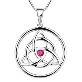 YL Celtic Knot Necklace Sterling Silver Created Ruby Love Knot Pendant Trinity Knot Jewelry for Women