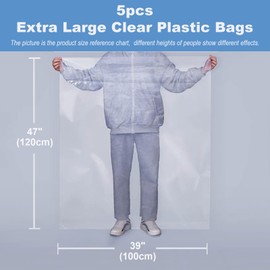 ZHYOPING Extra Large Clear Plastic Bags 100 x 120cm,5PCS Waterproof Jumbo Storage Bags,100mu Heavy Duty Bags with 5 cable ties for Loft,Luggage,Suitcase,Comforter,Chair,Toys,Bedding