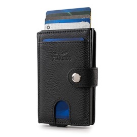Claasico Men Slim Bifold Pop Up Wallet & Credit Card Case | Compact Card Holder w/Pop Out Button & ID Window