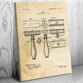 Shaving Razor Canvas Print, Bathroom Decor, Shaving Gift, Fashion Wall Art, Barber Gift, Barber Shop Decor, Stylist Gift Vintage Paper (12 inch x 16 inch)