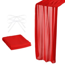 sourcing map 10Ft Chiffon Table Runner, 28 x 120 Inch Rustic Gauze Table Runner Sheer Wedding Table Runner for Wedding Bridal Party Table Decorations, Red