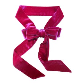 AIMECHA Women Velvet Sash Waist Belt Bow Tie Belt Skinny Neck Scarf for Bridal Wedding Special Occasion Dress (Hot Pink)