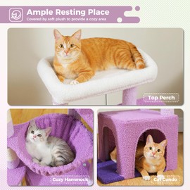 PEQULTI 36.5'' Cat Tree for Indoor Cats, Small Cat Tower with Large Cat Condo, Cat Scratching Posts, Cozy Cat Hammock and Cat Scratching Ladder for Kittens, Purple