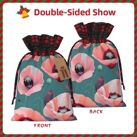 Muflvdx Pastel Poppies Print Christmas Gift Bags,Reusable Holiday Bags For Gifts,For Christmas,Birthdays,Parties
