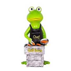 Beautiful large high-quality money box, piggy bank, barbecue box, piggy bank, grill master, grill food, frog with grill made of polyresin