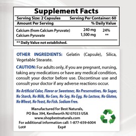 Calcium Pyruvate 750 mg 120 Capsules by Best Naturals (Pack of 2)