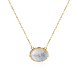 COAI Gift Ideas Women's 925 Sterling Silver Necklace Made of Gemstones Oval Pendant Made of Moonstone, Moonstone, Moonstone