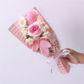 Handmade Crochet Bouquet, 1 Count Artificial Flower Bouquet, Fake Flower Bouquet, Flower Design, Decorative Flower for Home Party Wedding Anniversary, Flower Arrangement Home Decor, Flower Design Hand Bouquet - Color: Green, Specification: 1 count