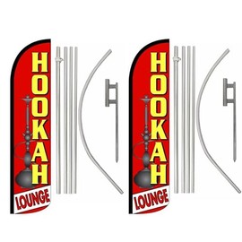 OnPoint Wares Hookah Lounge Two(2) Feather Flag Sign Kits With Pole and Ground Spikes