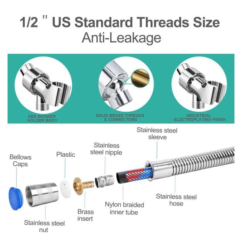 MAYYAYA Adjustable Handheld Shower Head Holder and Hose- Premium ABS