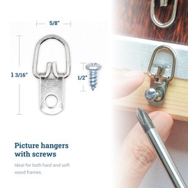 D Ring Picture Hangers with Screws - 100 Pack - Bulk D Rings - Pro Quality Hangers, Picture Hanging Hardware, Dring, Small D Ring Picture Hangers - Picture Hang Solutions.