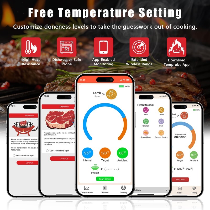 Smart Wireless Meat Thermometer – BBQ Thermometer 820-FT Bluetooth Wireless