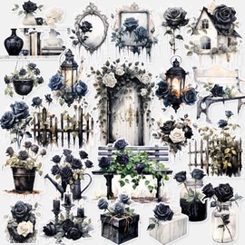Dark Aesthetic Stickers 80 Pcs, Black Rose Stickers Goth Style Scrapbook Supplies, Water Bottle Vinyl Waterproof Stickers for Bullet Journal Laptop Skateboard Computer Guitar