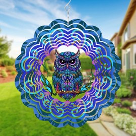Owl Metal Wind Spinners - Owl Gifts for Women Mom Grandma Wife, Hanging Wind Spinner for Outdoor & Indoor Decorations, 12 inch Wind Spinner for Christmas Ornament Gifts
