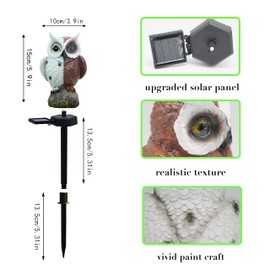 Paquete de 2 luces solares de jardín para decoración al aire última intervensión, luz LED solar de búho de resina con estaca, luz impermeable de animales para valla de flores, césped, pasaje, pasarela, patio, decoración de fiesta, búho (blanco y café)