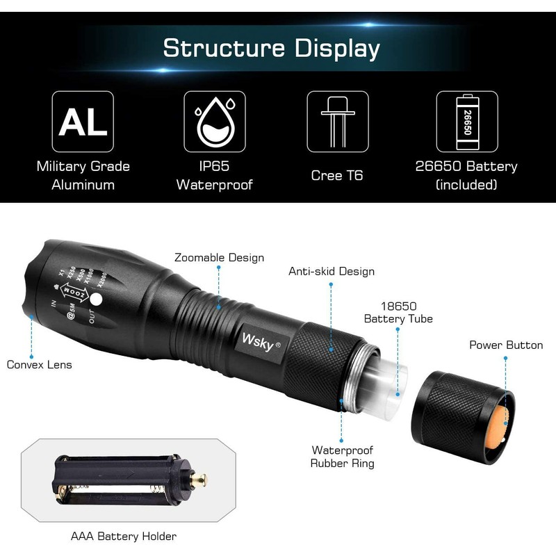 WSKY 2 PACK LED Tactical Flashlight - S1800 Powerful Waterproof