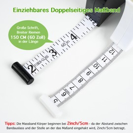Pack of 2 Measuring Tape Body 150 cm / 60 Inch Retractable Tape Measure Sewing Body Measuring Tape for Measuring Length, Chest, Waist (Black + White)