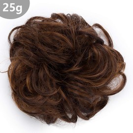 Silk-co Scrunchy Scrunchie Hair Bun Updo Ponytail Hairpiece Curly Messy Donut Chignons -Light Auburn & Dark Brown[25g]