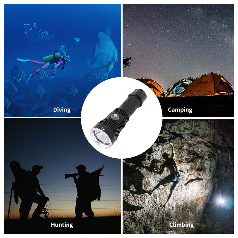 Diving Flashlight LED IPX8 Waterproof Infinitely Dimmable 100M 3000LM White