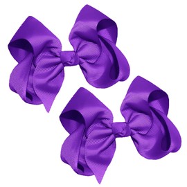 WD2U Girls Set of Two 4" Solid Grosgrain Pigtail Hair Bows French Clip Barrettes Purple