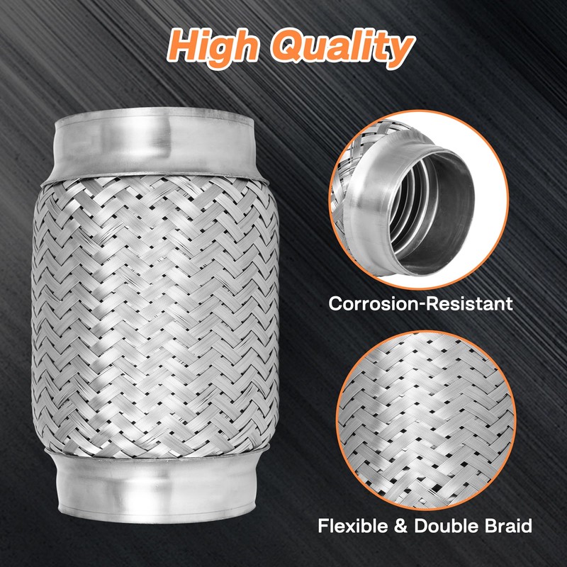 SVULK Exhaust Flex Pipe, 2.75" Double Braid Stainless Steel Flexible