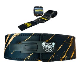 Arsa Fitness Two-Piece Bundle With Lever Belt & Wristwraps for Men & Women for Powerlifting Back Support Workout Deadlifts Squats 10MM Thickness 4" Width - Arabian Nights Bundle (X-LARGE)