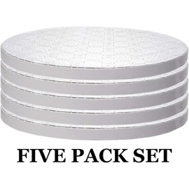 O'Creme - Círculos para tartas de color blanco, hermoso diseño, resistente y duradero de 1/2 pies de grosor, tablas redondas con 8 pies de diámetro, paquete de 5 tambores desechables para tartas