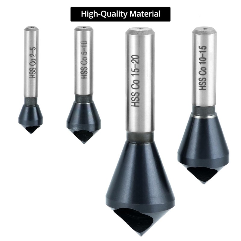 QWORK 4PCS Cobalt Single-End Countersink Chamfer Tool Set, M35 High-Speed