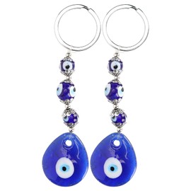 2Pcs Evil Eye Keychains, Turkish Blue Evil Eye Charms Pendants Crafting Glass Beads Keychain with Keyring, Car Hanging Ornament Jewelry Accessories Amulet Decorations for Good Luck
