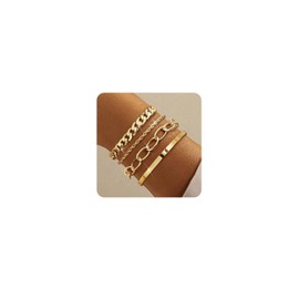 Auiremrti 14K Gold-Plated Women's Bracelet Set, 4-Piece Gold Jewellery Bracelets Set with Robust Chain Links, Nickel and Lead Free, Waterproof and Hypoallergenic, with Jewellery Box, gold, L