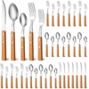 40 Pcs Wooden Handle Silverware Cutlery Set Walnut Handle 18/8