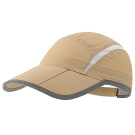 CONNECTILE Folding Mesh Sports Cap Reflective Stripe Breathable Runner Cap, Khaki