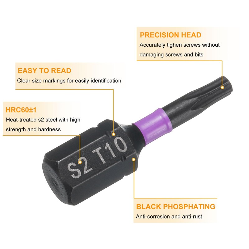 sourcing map 4pcs T10 Torx Screwdriver Bit 1/4" Hex Shank