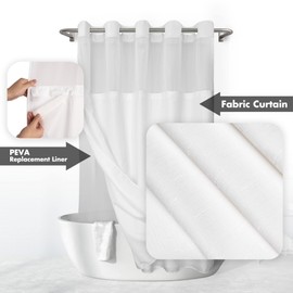 River Dream No Hook Slub Textured Shower Curtain with Snap-in PEVA Liner Set - 71" x 74"(72"), Hotel Style with See Through Top Window, Fabric Outer Curtain & Waterproof Inner Liner, White, 71x74