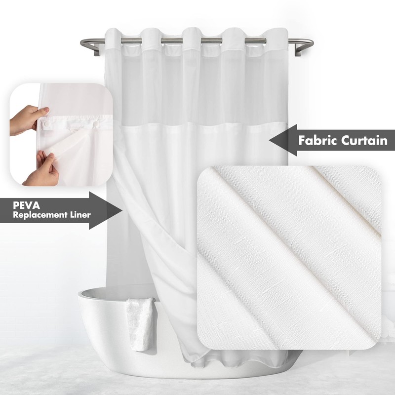 River Dream No Hook Slub Textured Shower Curtain with Snap-in