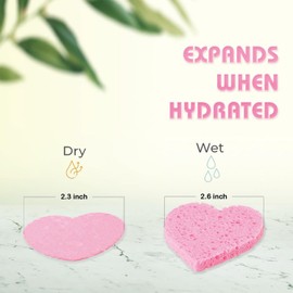 60-Count Compressed Facial Sponges | Makeup Remover Sponge | 100% Natural Cosmetic Spa Sponges for Facial Cleansing | Exfoliating Mask | Face Scrubber (Heart)