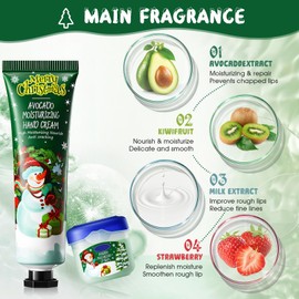 Allony Mini Hand Cream Christmas Set, 4 Pieces Christmas Hand Cream + 4 Pieces Lip Balm, Hand Cream for Very Dry Hands, Hand Cream Set Christmas, Gift Set for Christmas and Birthday