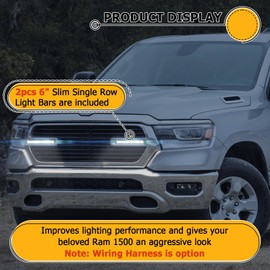 WeiSen Recessed LED Grille Light Bar Kit w/2pcs 6in Slim Single Row Straight Light Bar Compatible with Dodge Ram 1500 2019-2024 (Drilling Required)