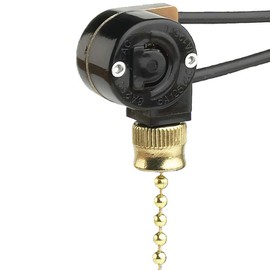 NTE Electronics 54-539 Steel Pull Chain Switch with Rope Cord, Single Pole, SPST Circuit, ON-Off Action, Black Nylon 66 Cover, 6 Amp, 125V
