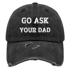 Generic Go Ask Your Dad Hat for Men Washed Distressed Baseball Cap Vintage Washed Running Hats Adjustable