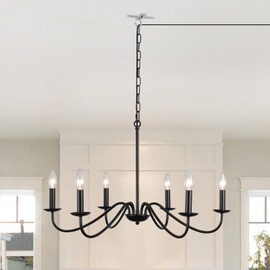 LWYTJO Plug in Chandelier, 6 Lights Black Rustic Chandeliers for Dining Room, Modern Farmhouse Chandelier Hanging Light Fixture with Switch for Living Room, Foyer, Bedroom, Kitchen Island