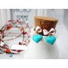 Turquoise heart with bow drop clip on earrings
