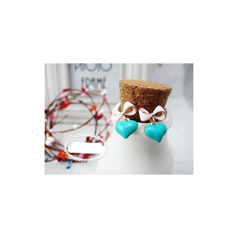 Turquoise heart with bow drop clip on earrings