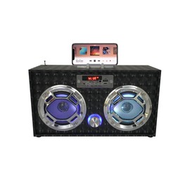 Wireless Express - Boombox Speaker with LED Lights – Retro Bluetooth Speaker w/Enhanced FM Radio - Perfect for Home and Outdoor (Black)