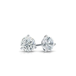 14k White Gold Men's Round Diamond Simulated Cubic Zirconia Stud Earrings 3-Prong(1/4 cttw, Excellent Quality)