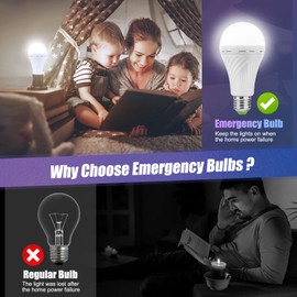 LHZHENG Emergency-Rechargeable-Light-Bulb, Stay Lights Up When Power Failure, 1500mAh 12W 60W Equivalent LED Light Bulbs for Home, Camping, Hiking (E27, with Hook,with Plug Cap) 4 Pack