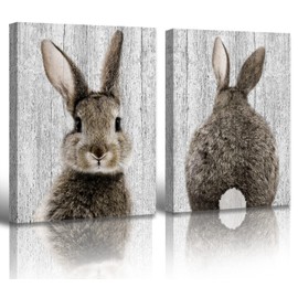 BLINFEIRU BLINFEIRU Bunny Decor Easter Canvas Wall Art Brown Lovely Rabbit Pictures Prints Baby Kids Room Decorations Cute Animal Artwork Framed Ready to Hang 12" W x 16" H x 2