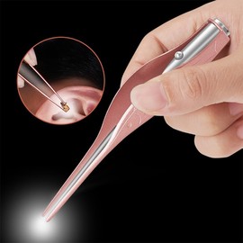 LDE LED Ear Pick and Earwax Remover Ear Pick + Tweezer + Nose Cleaning Tweezer B Rose Gold 2ea